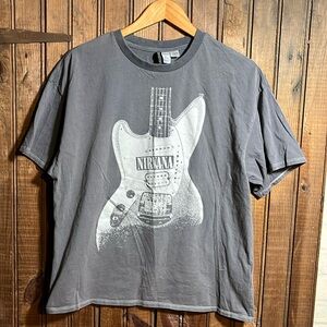 Divided Charcoal Graphic Tee with Guitar Design